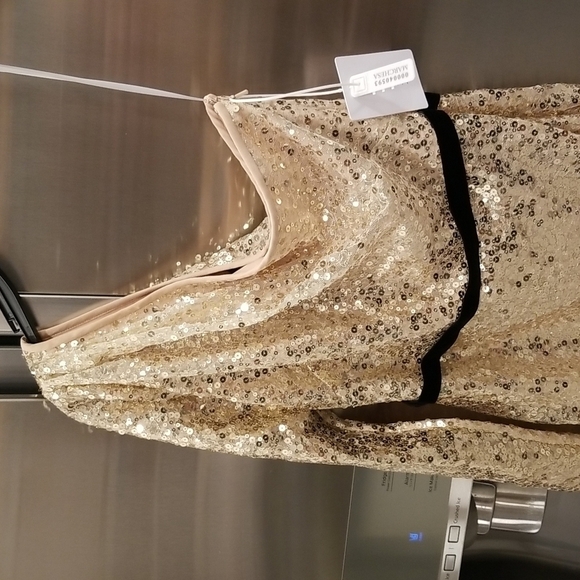 💕MARCHESA NOTTE💕 Glitter Ruffle Asymmetric Cocktail Dress ~ Champagne 4 NWT - Picture 5 of 11